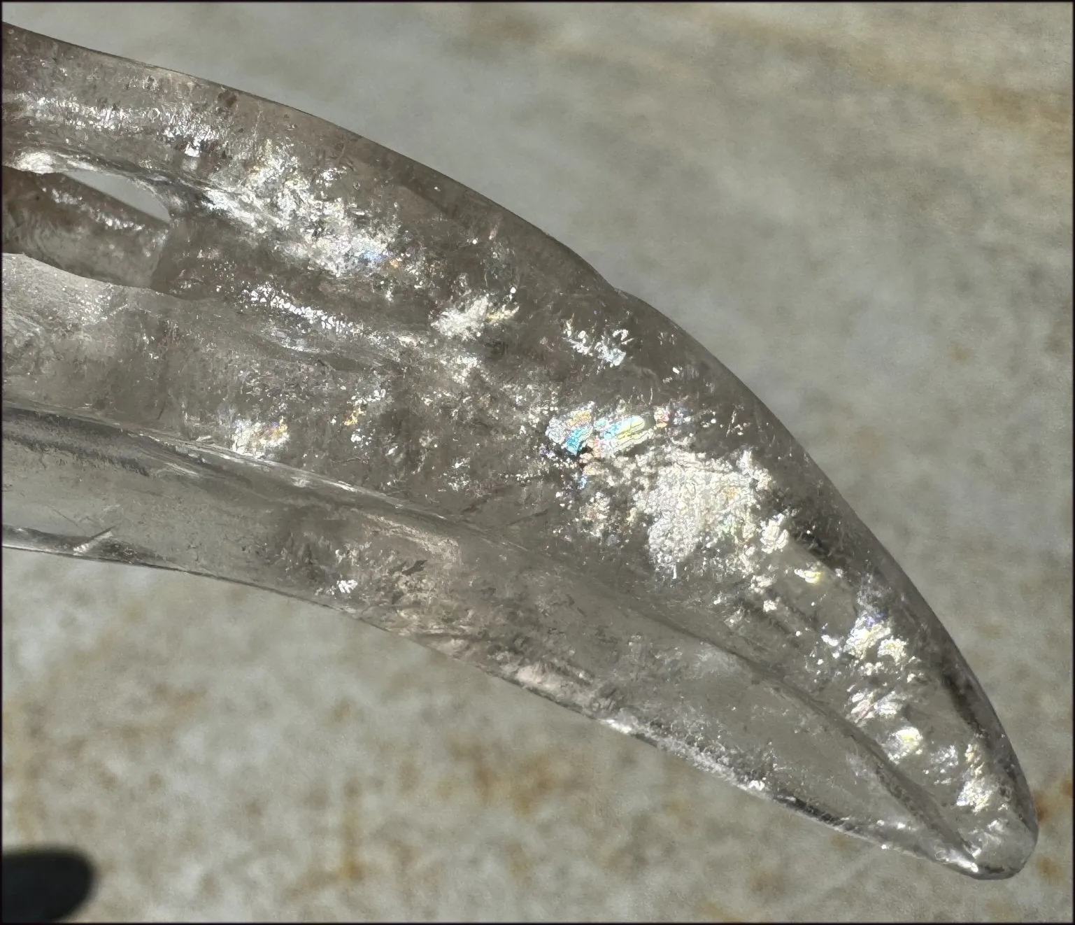 Lg. Light SMOKY QUARTZ Raven Crystal Skull with Shimmery Rainbows