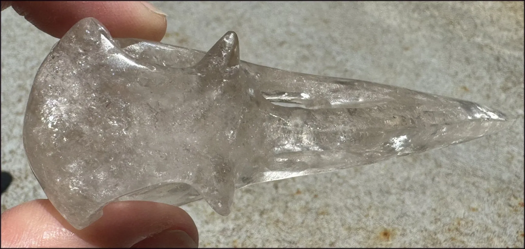 Lg. Light SMOKY QUARTZ Raven Crystal Skull with Shimmery Rainbows