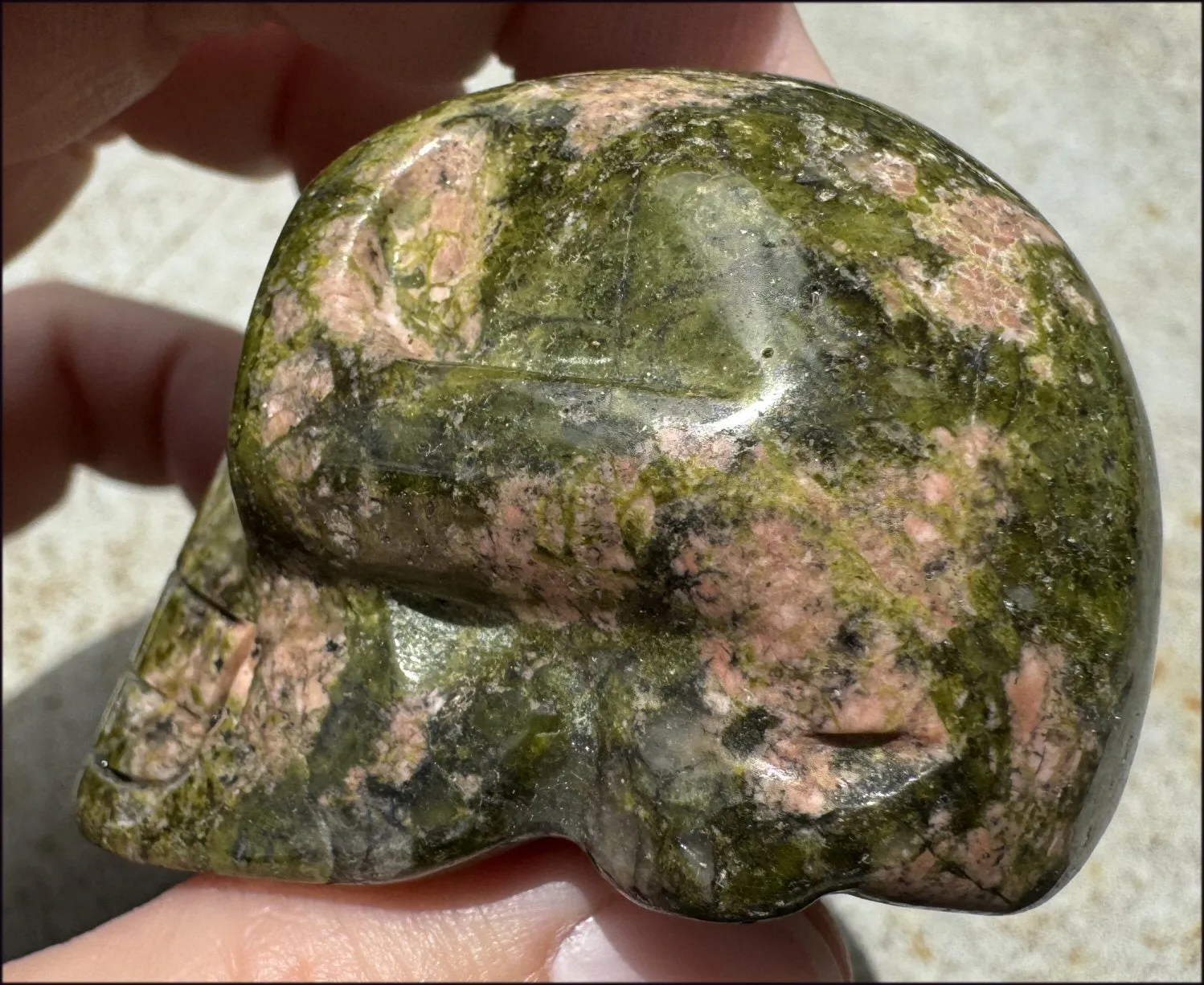 Lg. UNAKITE Crystal Skull - Connect with Mother Earth - with Synergy 9  years
