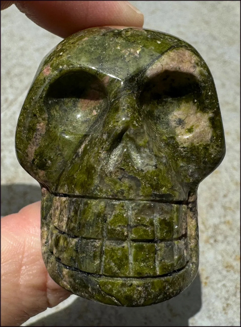 Lg. UNAKITE Crystal Skull - Connect with Mother Earth - with Synergy 9  years