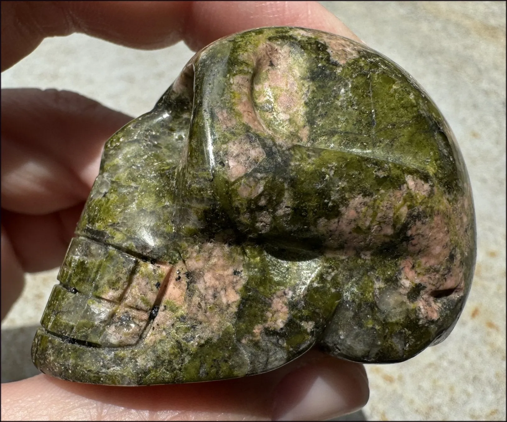 Lg. UNAKITE Crystal Skull - Connect with Mother Earth - with Synergy 9  years