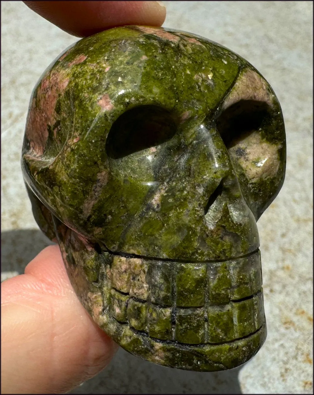 Lg. UNAKITE Crystal Skull - Connect with Mother Earth - with Synergy 9  years