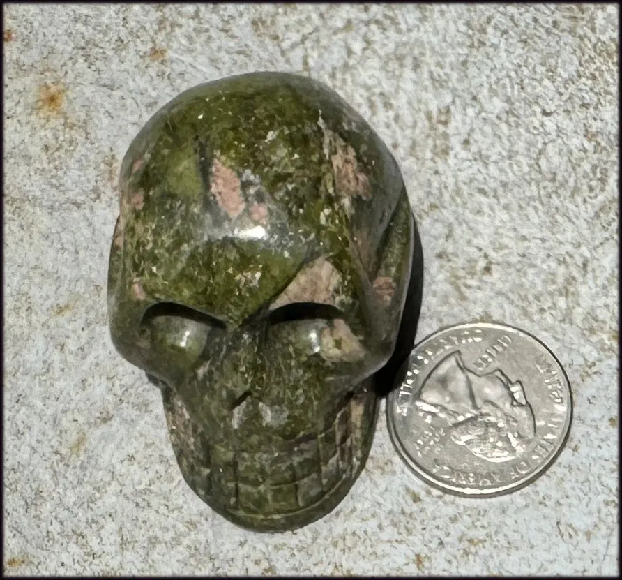 Lg. UNAKITE Crystal Skull - Connect with Mother Earth - with Synergy 9  years