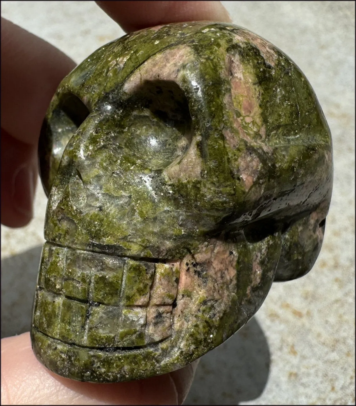 Lg. UNAKITE Crystal Skull - Connect with Mother Earth - with Synergy 9  years