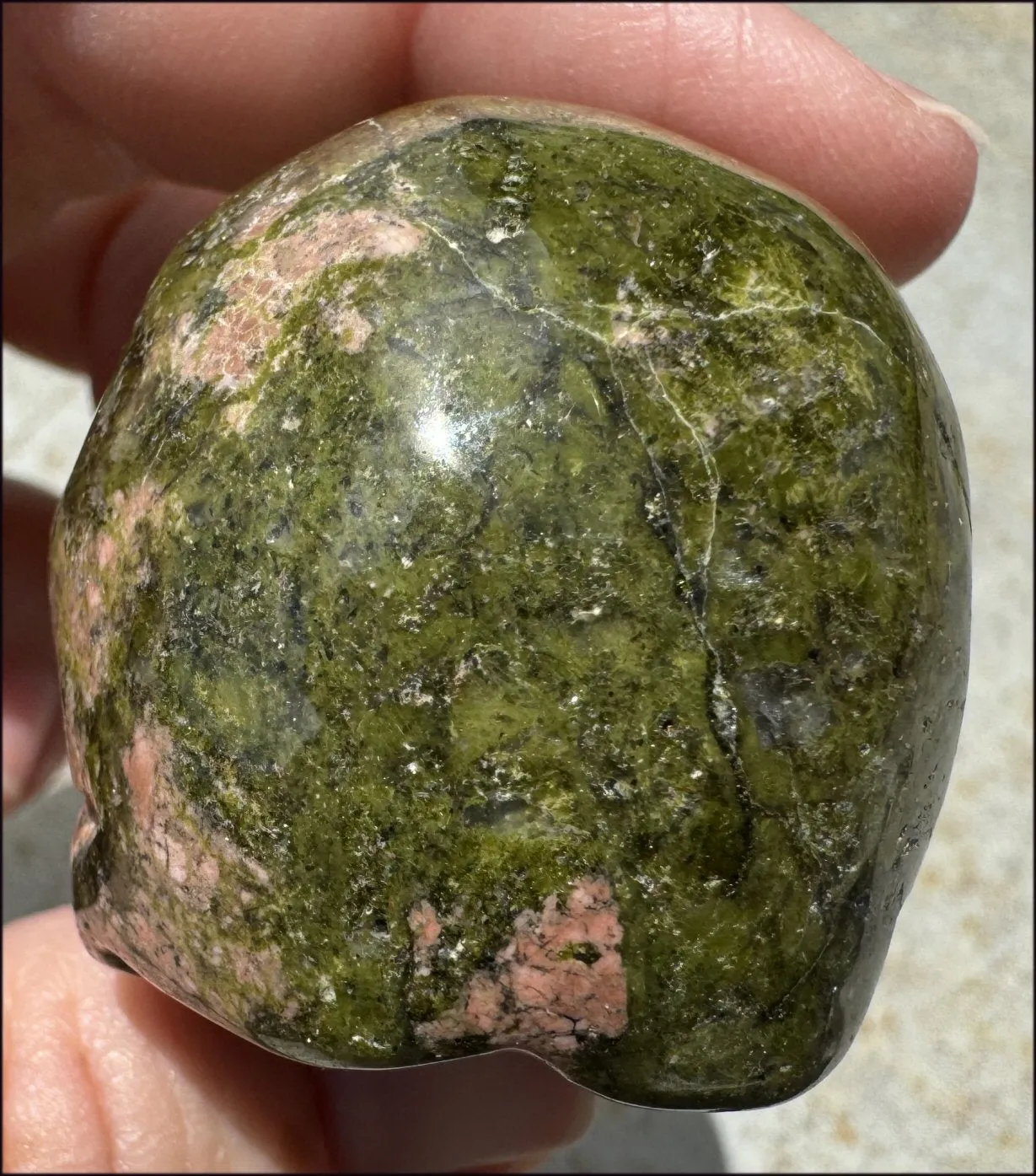 Lg. UNAKITE Crystal Skull - Connect with Mother Earth - with Synergy 9  years