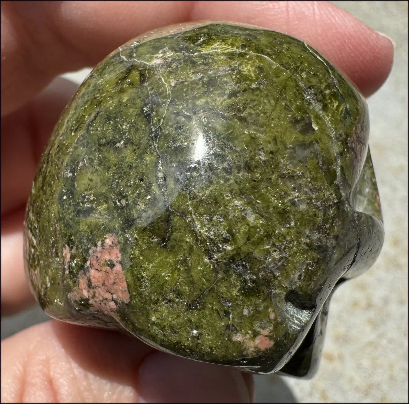 Lg. UNAKITE Crystal Skull - Connect with Mother Earth - with Synergy 9  years