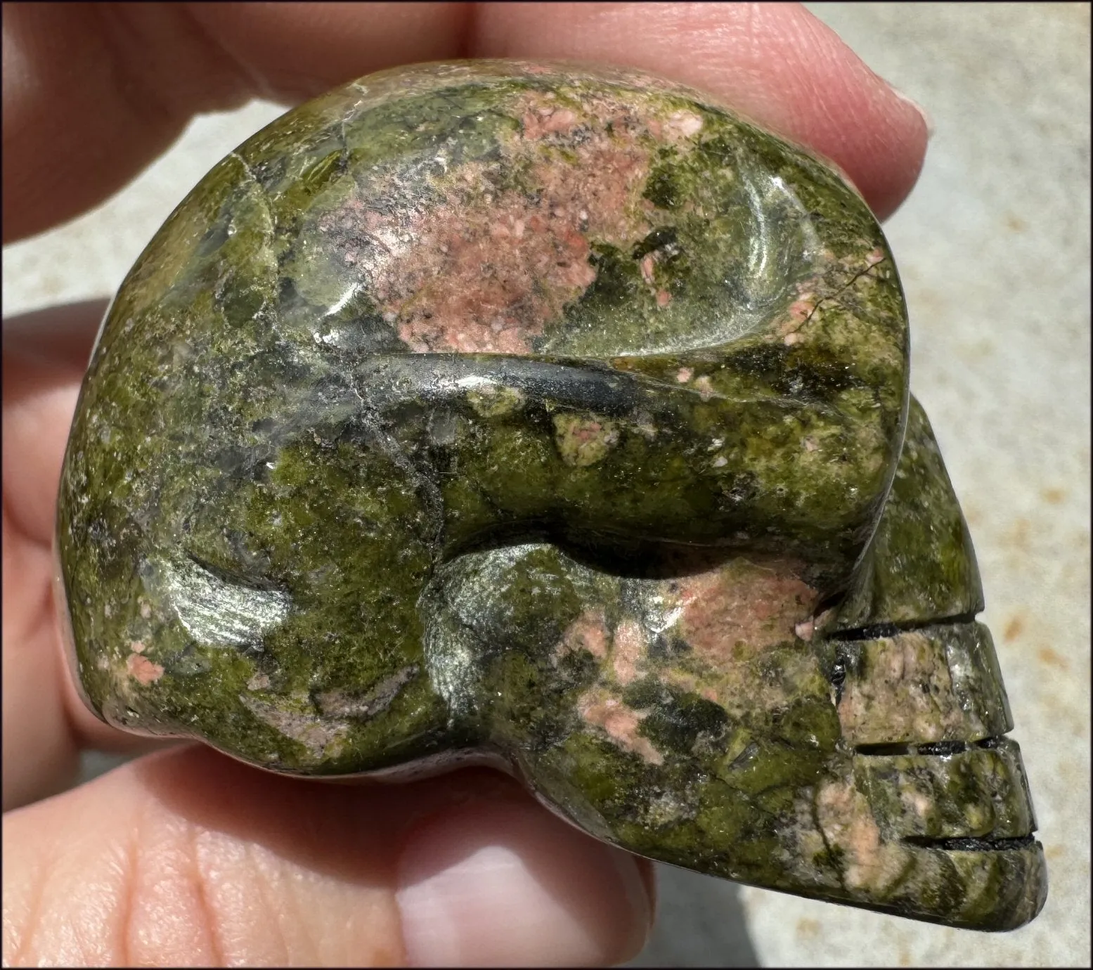 Lg. UNAKITE Crystal Skull - Connect with Mother Earth - with Synergy 9  years