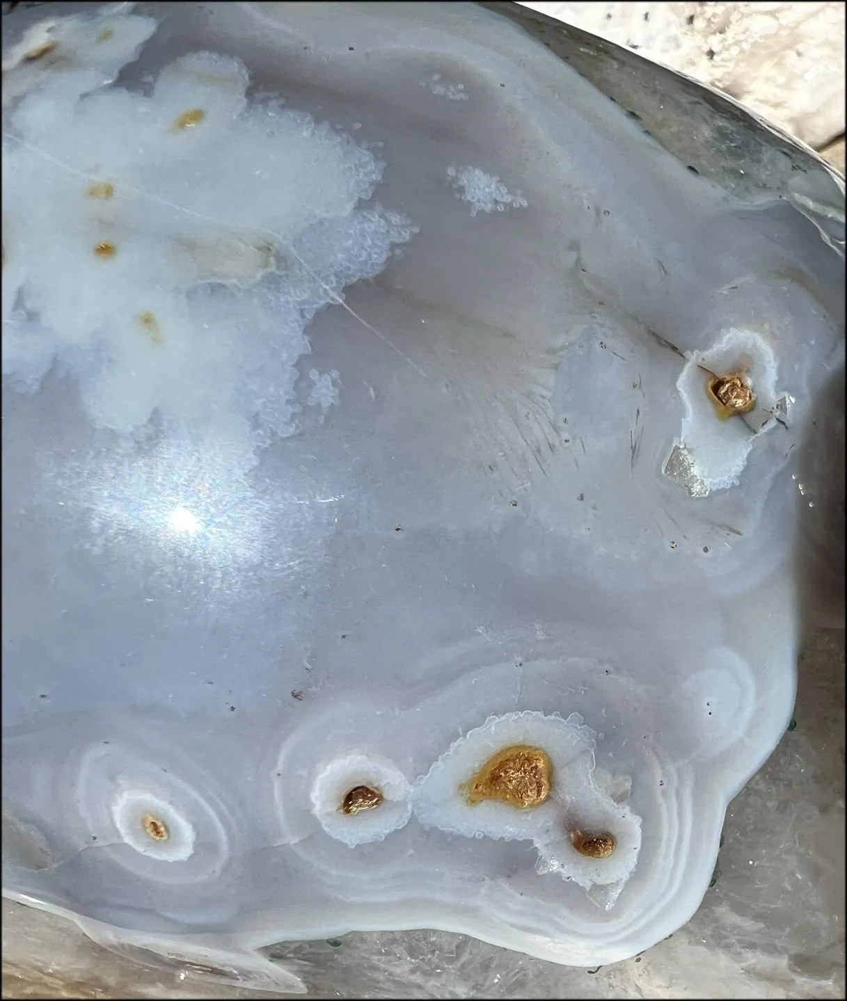 LifeSize Blue-Grey Agate GEODE Crystal Skull with Hematite Chlorite inclusions, Sparkly Crystalline Formations