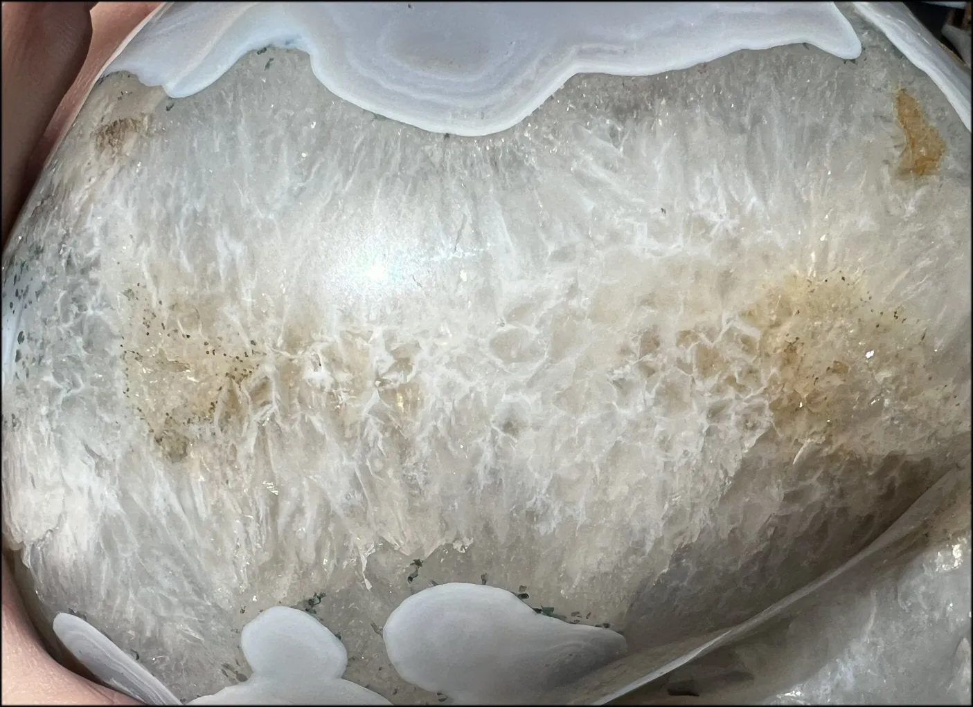 LifeSize Blue-Grey Agate GEODE Crystal Skull with Hematite Chlorite inclusions, Sparkly Crystalline Formations
