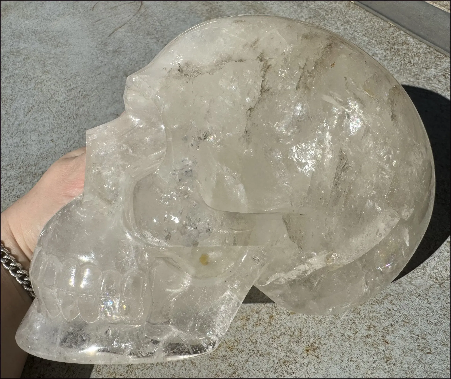 LifeSize Himalayan Quartz Crystal Skull with Multi-Colored Hematite, Fantastic Shimmery Rainbows! - Just over 8lbs