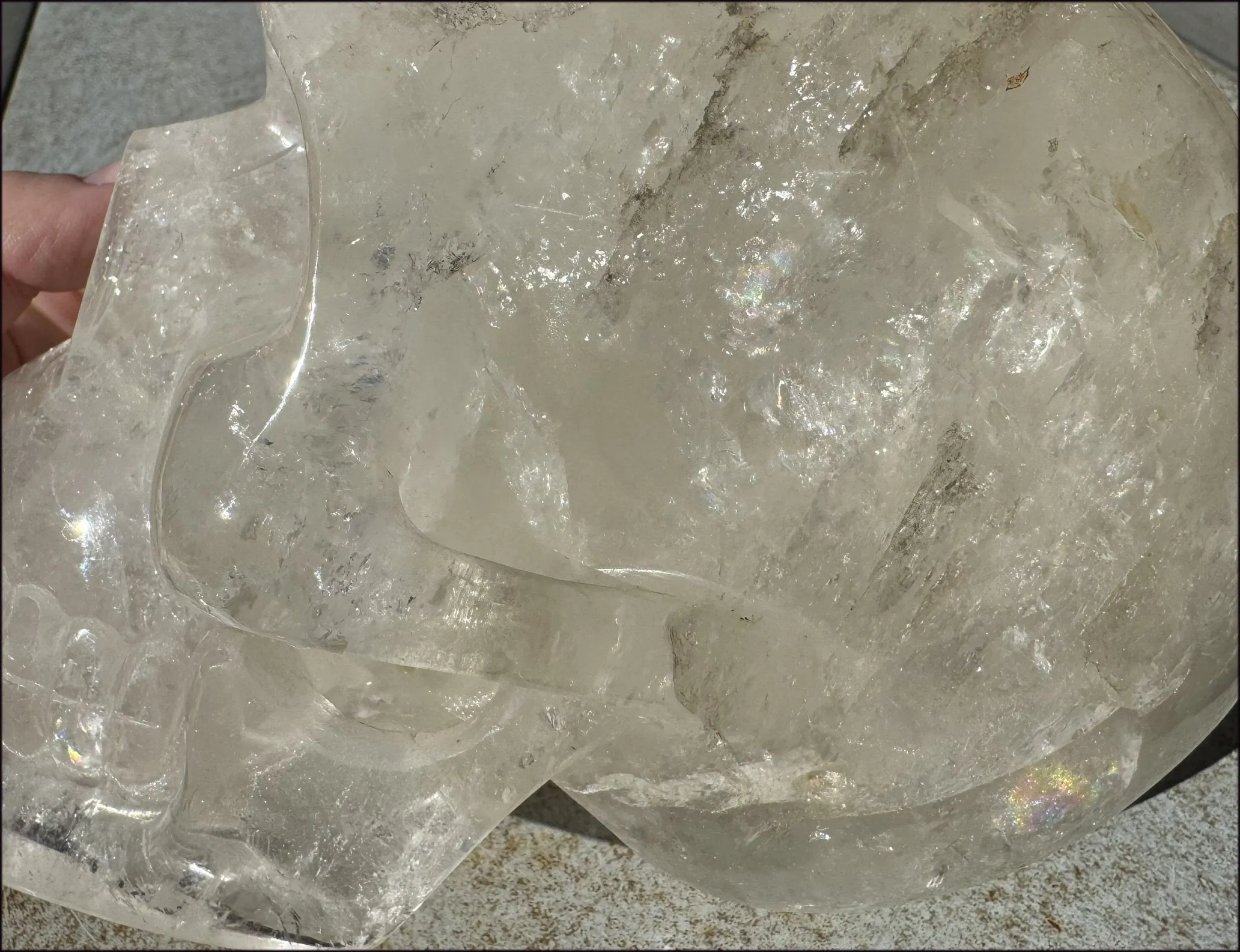 LifeSize Himalayan Quartz Crystal Skull with Multi-Colored Hematite, Fantastic Shimmery Rainbows! - Just over 8lbs