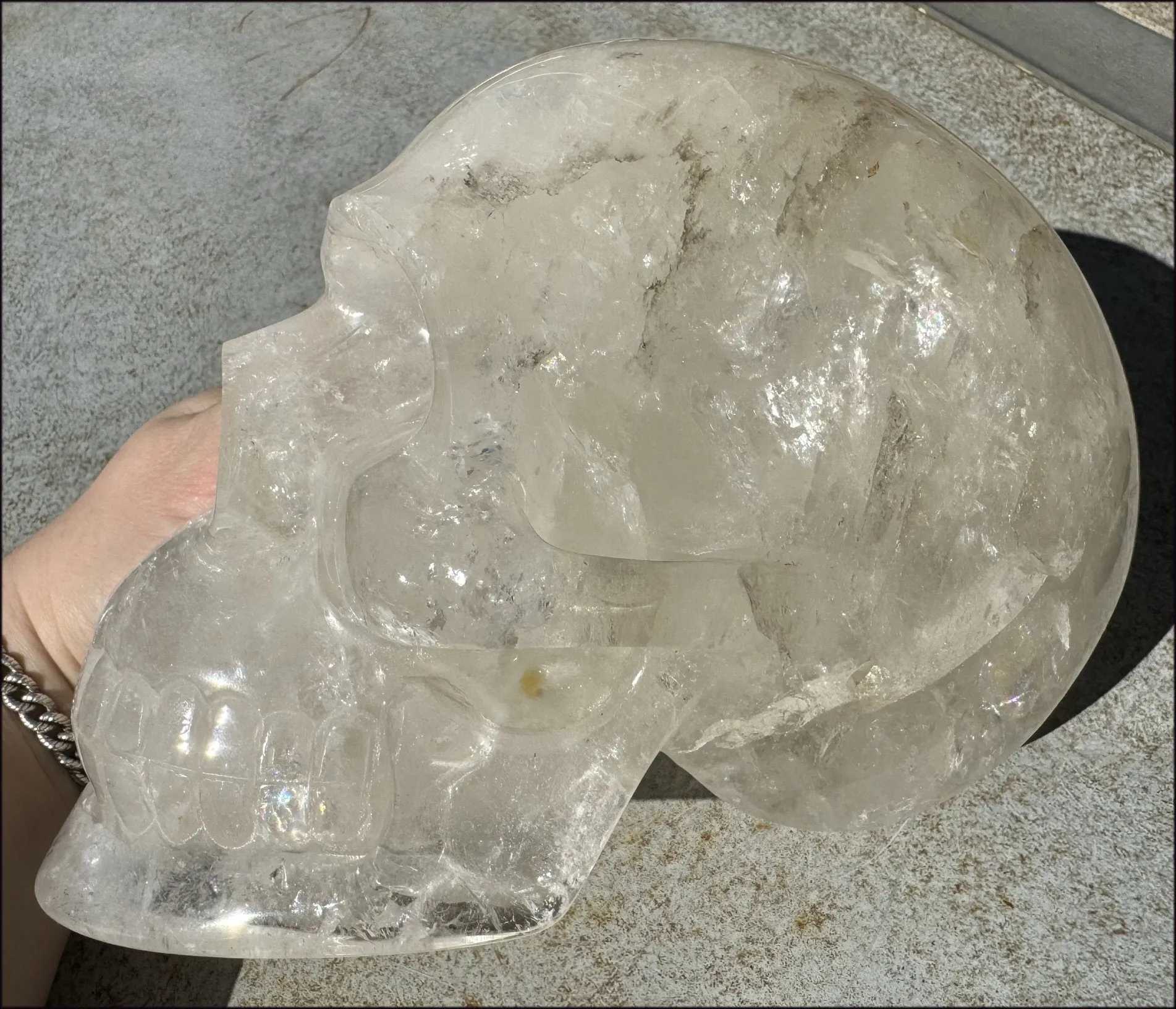 LifeSize Himalayan Quartz Crystal Skull with Multi-Colored Hematite, Fantastic Shimmery Rainbows! - Just over 8lbs