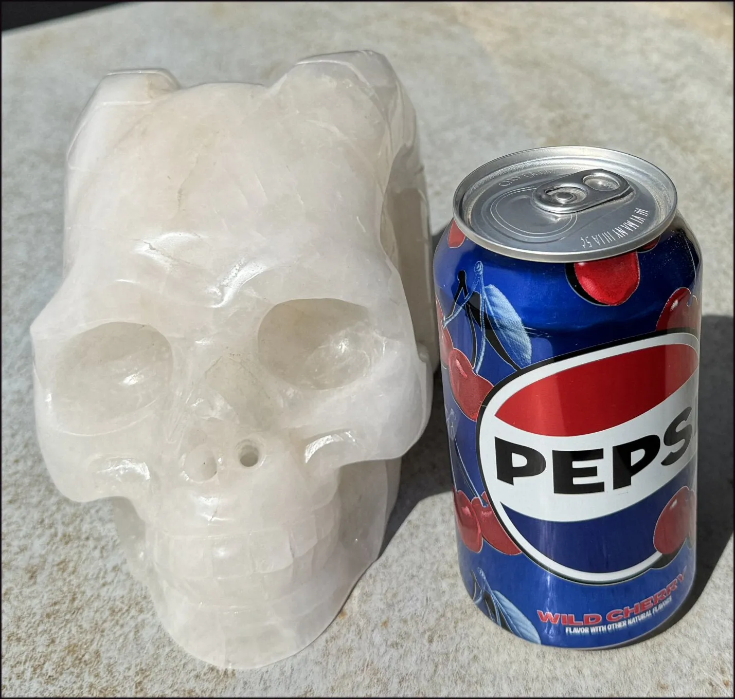LifeSize MONGOLIAN QUARTZ Ram Crystal Skull with Hematite, Chlorite