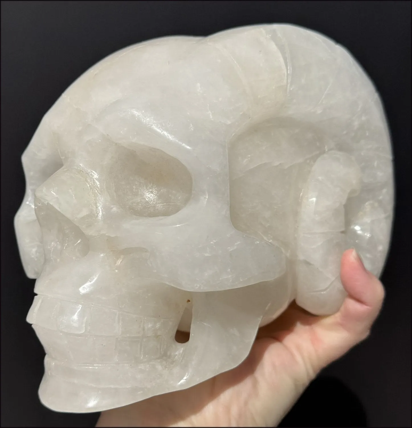 LifeSize MONGOLIAN QUARTZ Ram Crystal Skull with Hematite, Chlorite