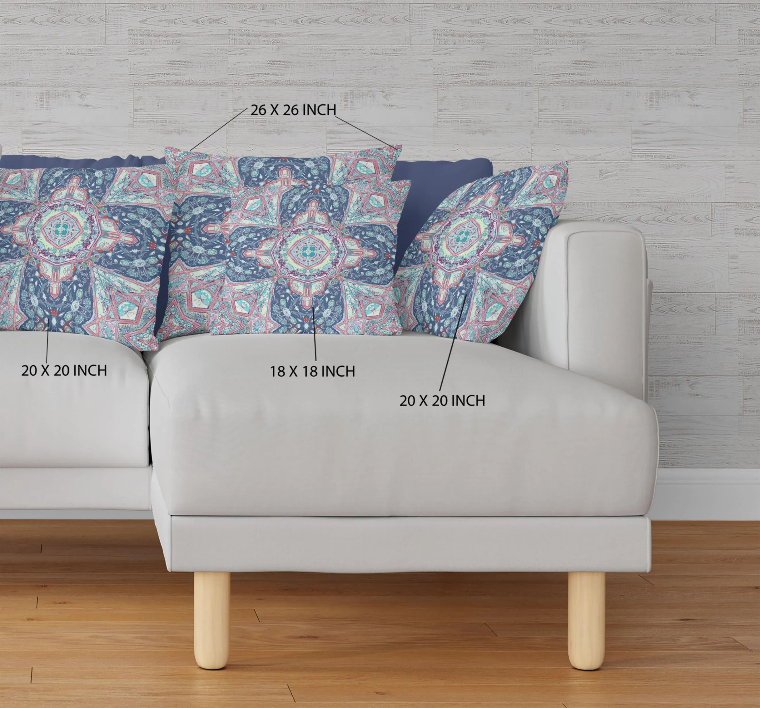 Light Blue Pink Floral Geometric Suede Throw Pillow