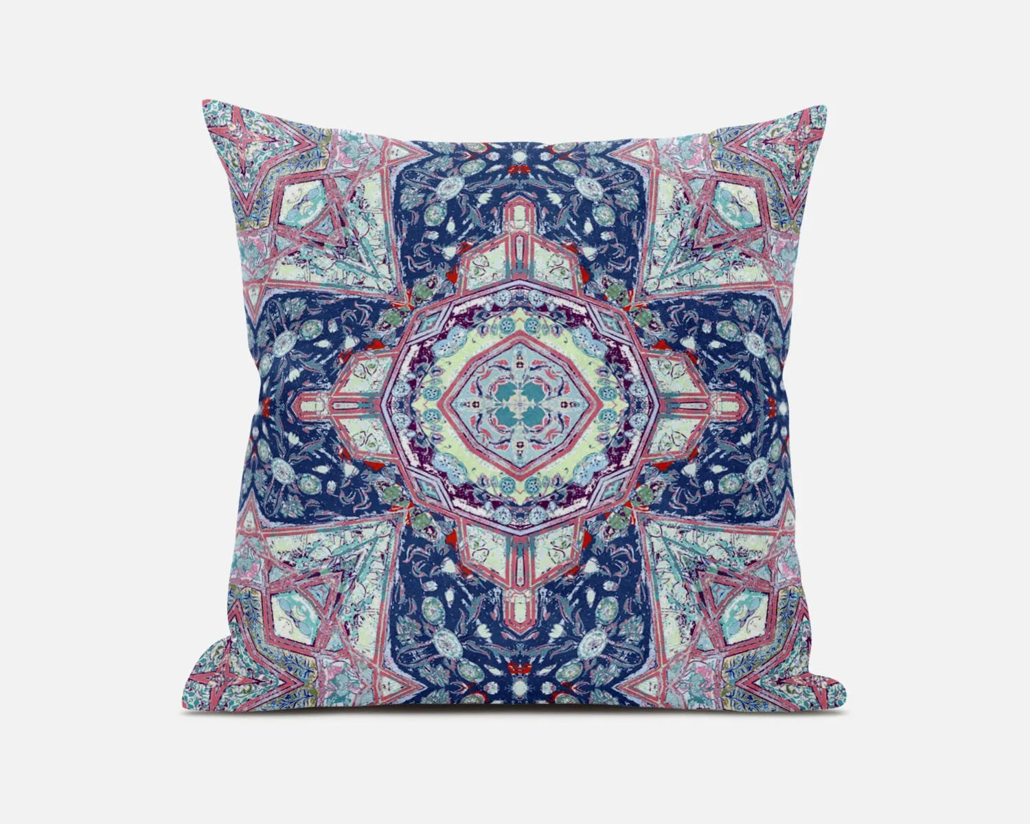 Light Blue Pink Floral Geometric Suede Throw Pillow