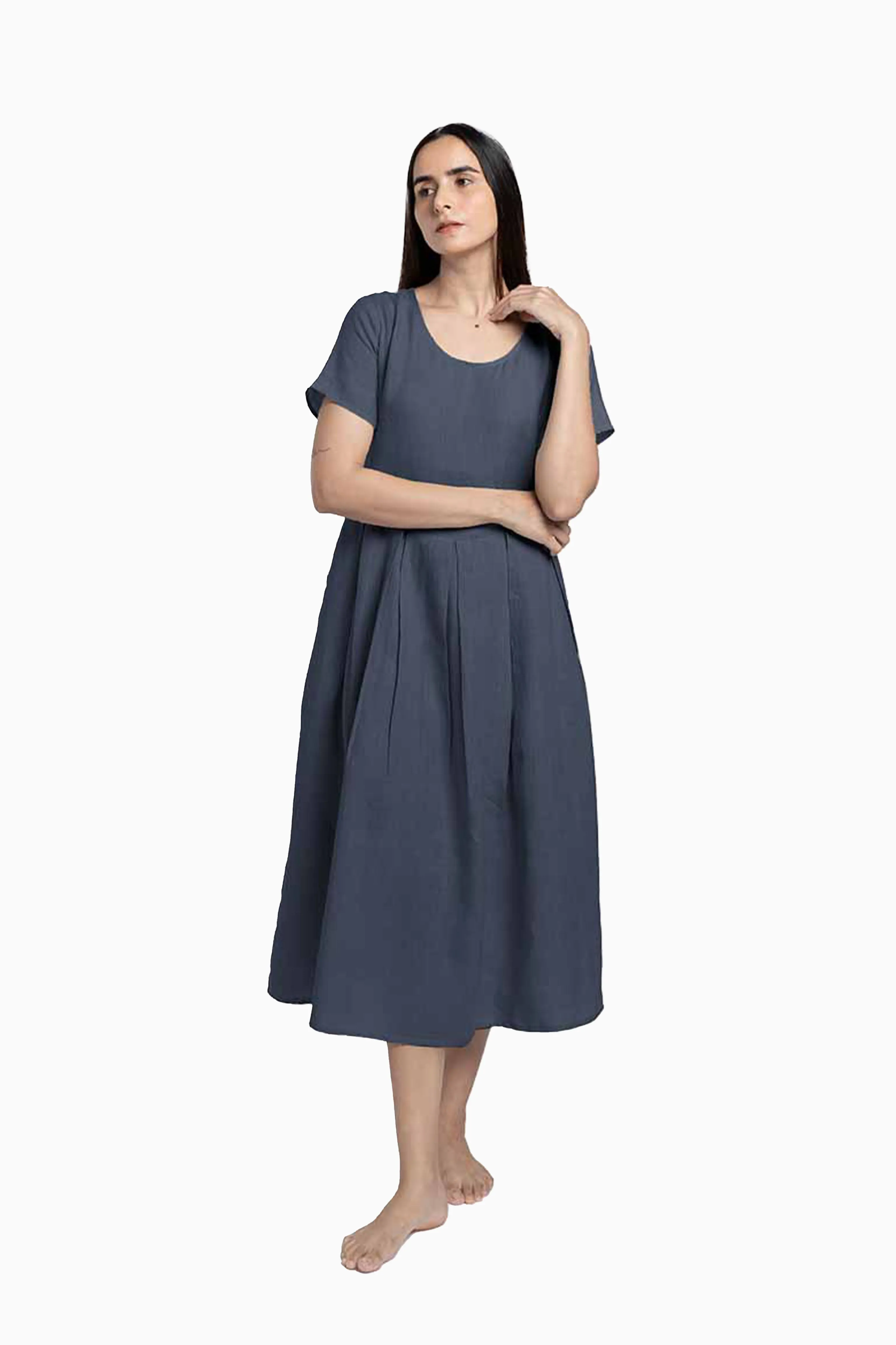 Linen Selah Dress-Midnight Green