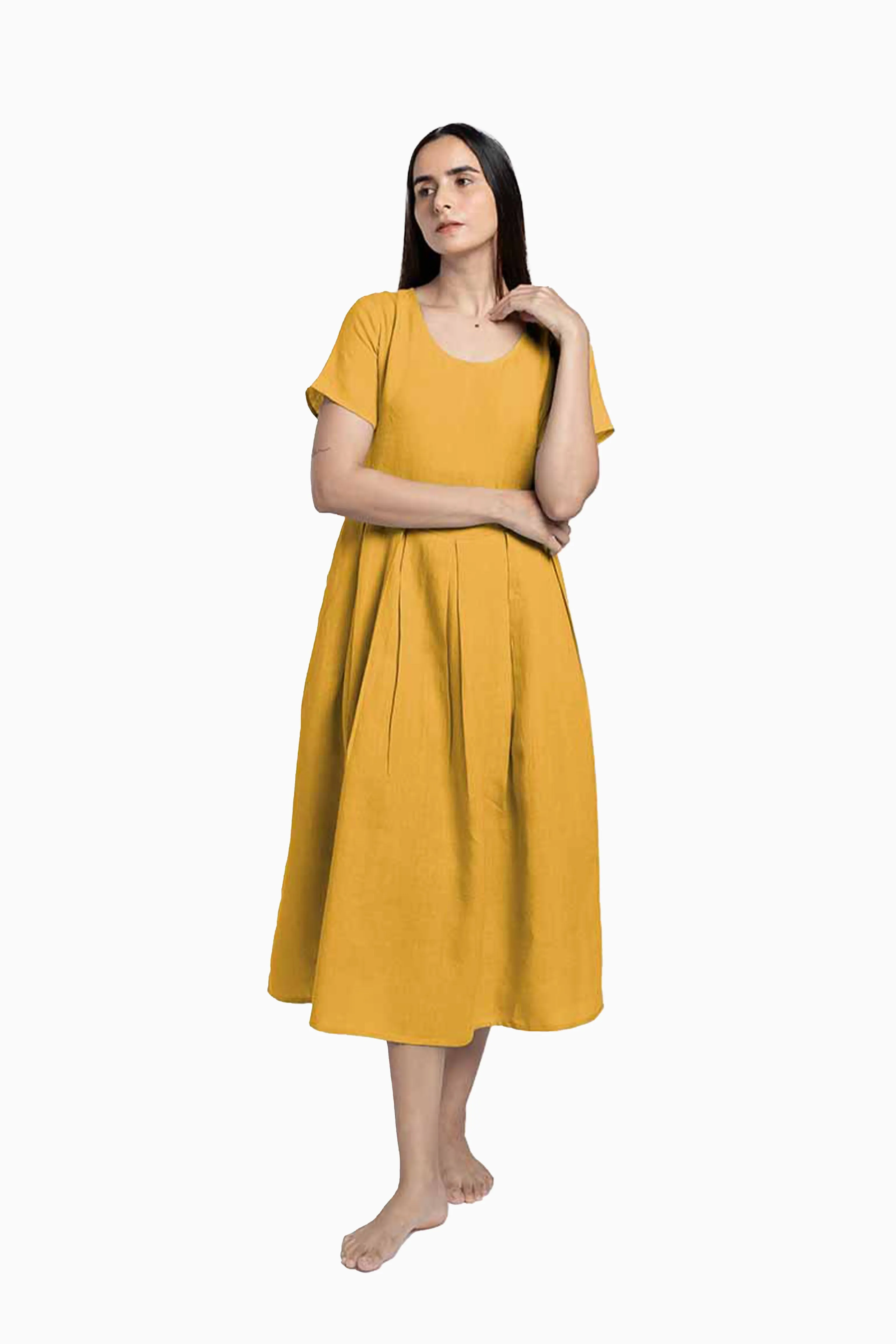 Linen Selah Dress-Midnight Green