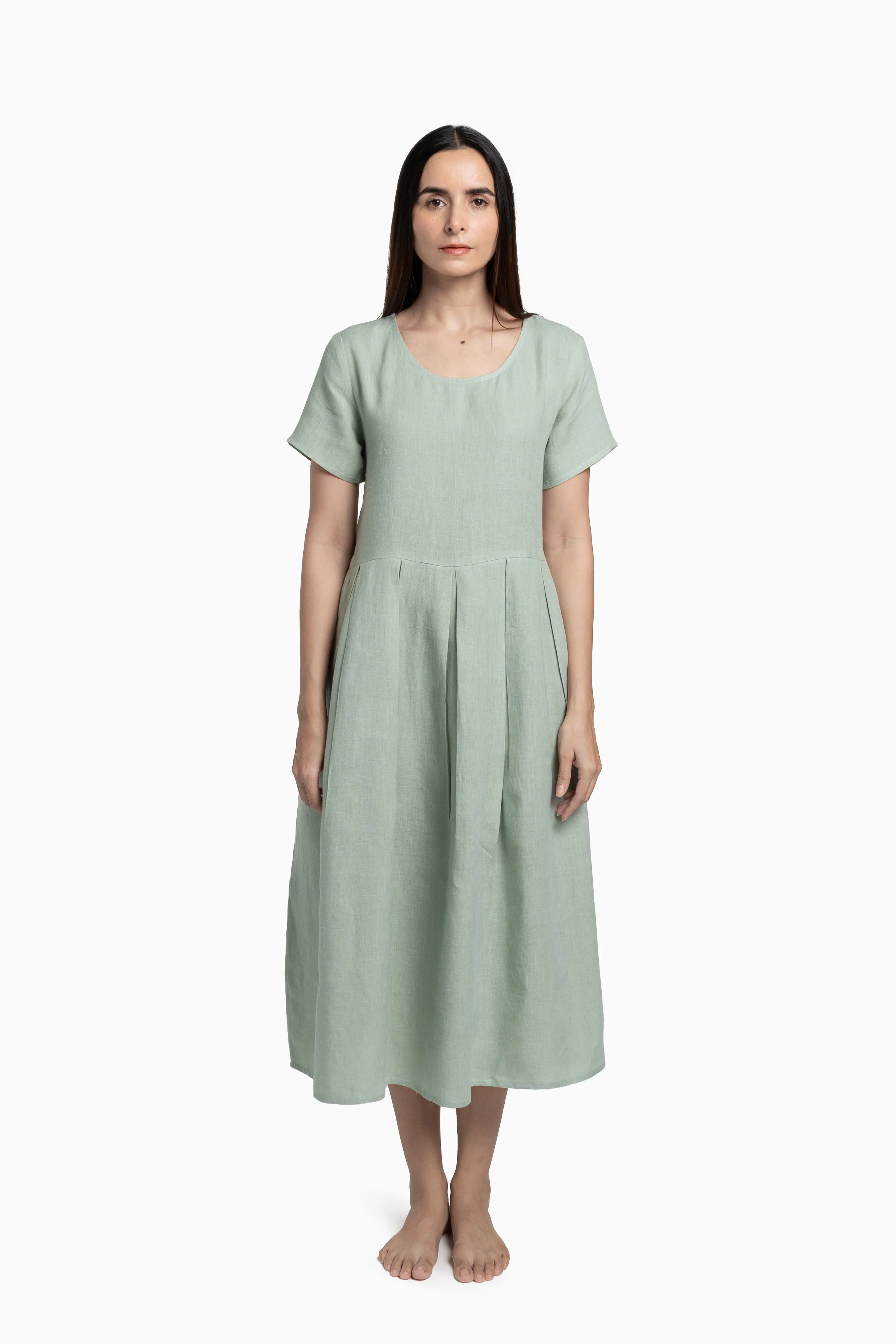 Linen Selah Dress-Midnight Green
