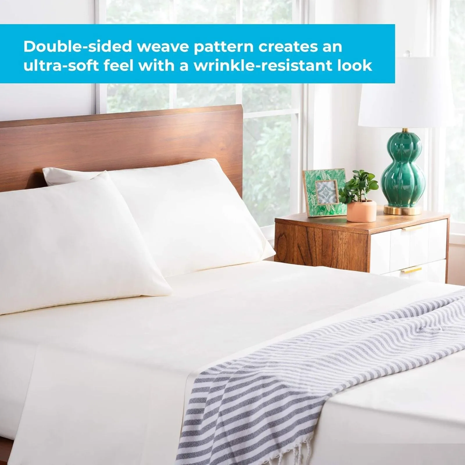 Linenspa 600 TC 3-Piece Ultra Soft Deep Pocket Cotton Sheet Set Ivory Twin XL