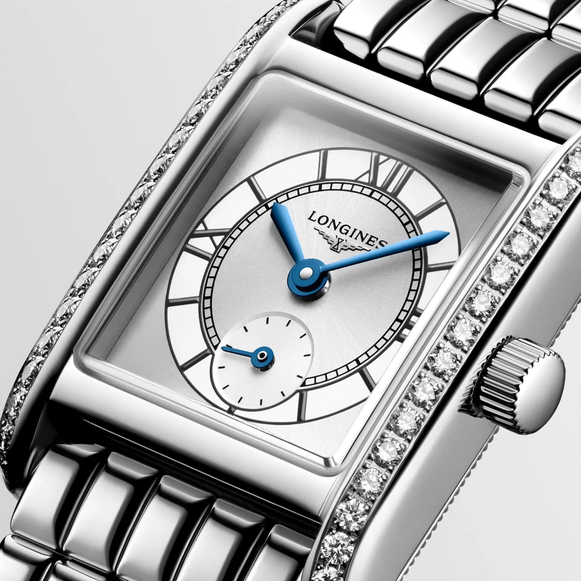 Longines Mini Dolcevita watch 21.5x29mm silver diamonds quartz steel l5.200.0.75.6