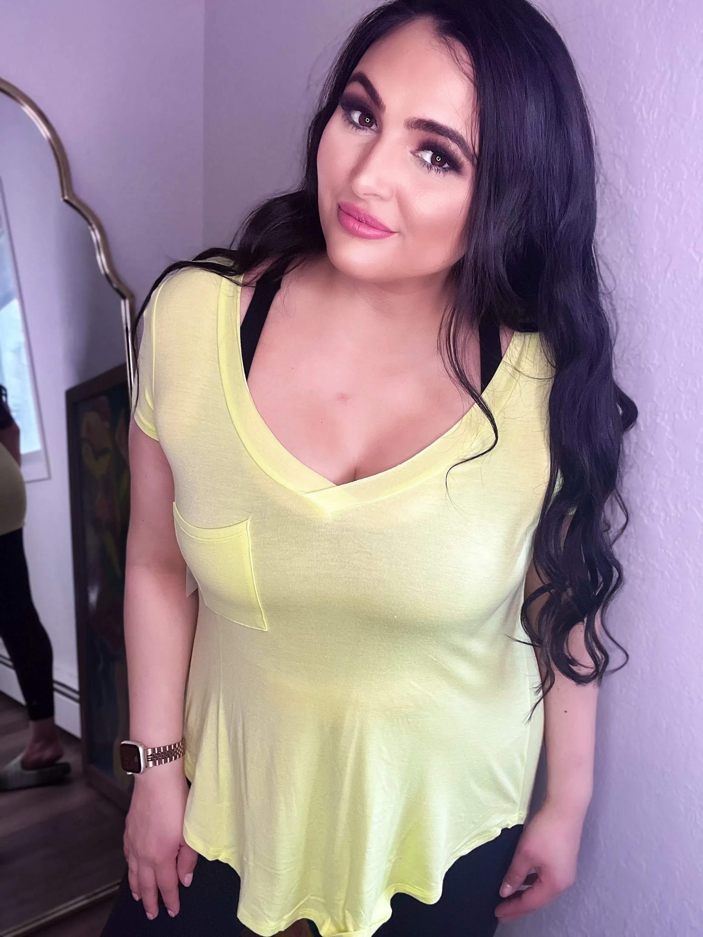 Longline Deep V-Neck Pocket Tee- More Colors
