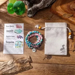 Lotus Charm Mala Beads Bracelet Set with Emperor Jasper
