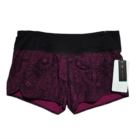 lululemon Run Times Short Mini Antique Paisley Deep Fuchsia/Black Size 10 NWT