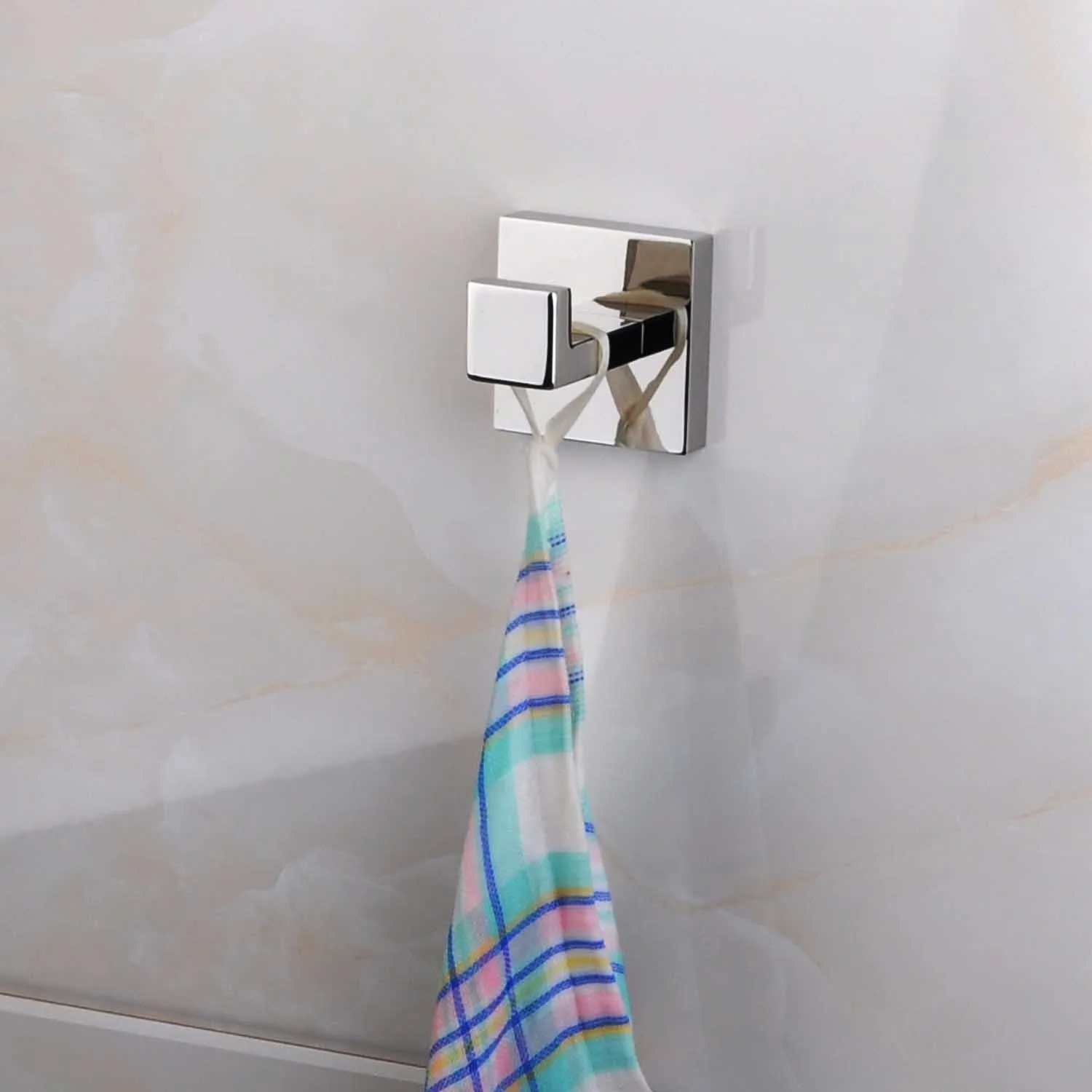 Luxury 304 Stainless Steel Bathroom Single Towel Hook Robe Chrome Wall Mount Coat Hat Door Hook Hanger Mirror Polished Bathroom Accessories 5Pcs (5)