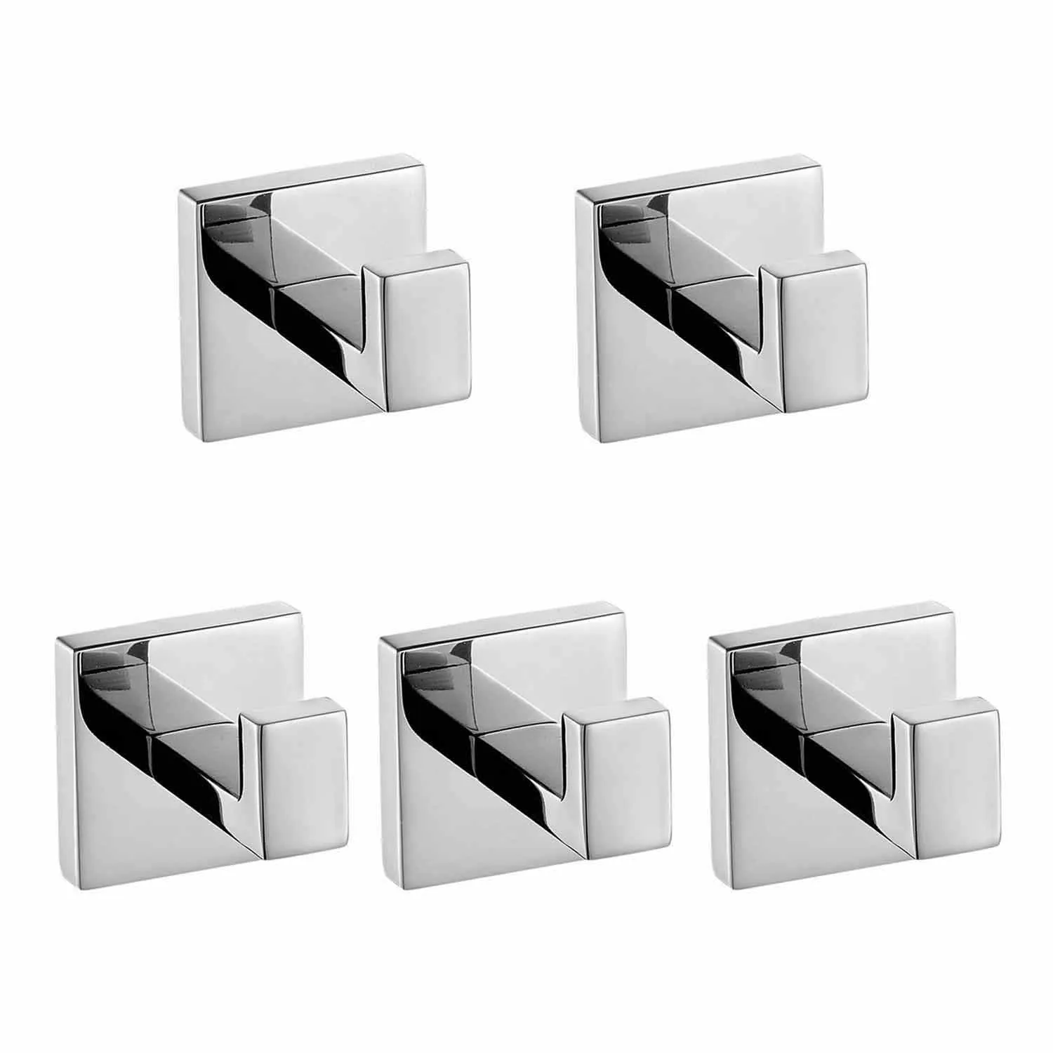 Luxury 304 Stainless Steel Bathroom Single Towel Hook Robe Chrome Wall Mount Coat Hat Door Hook Hanger Mirror Polished Bathroom Accessories 5Pcs (5)