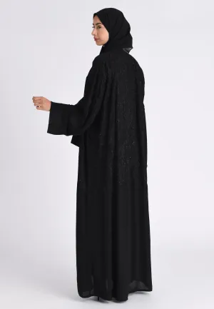 Luxury Black Floral Kimono Open Abaya
