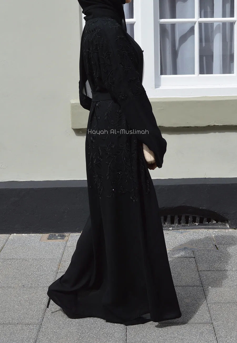 Luxury Black Floral Kimono Open Abaya