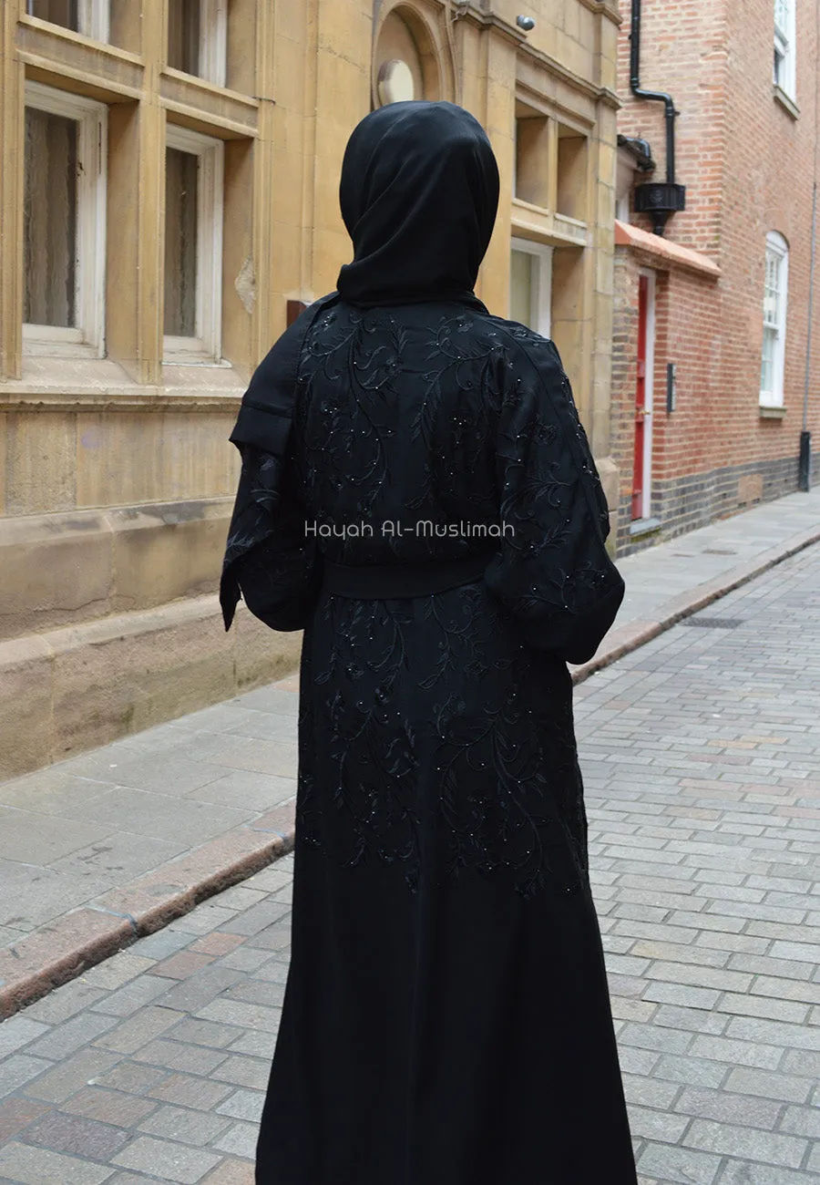 Luxury Black Floral Kimono Open Abaya