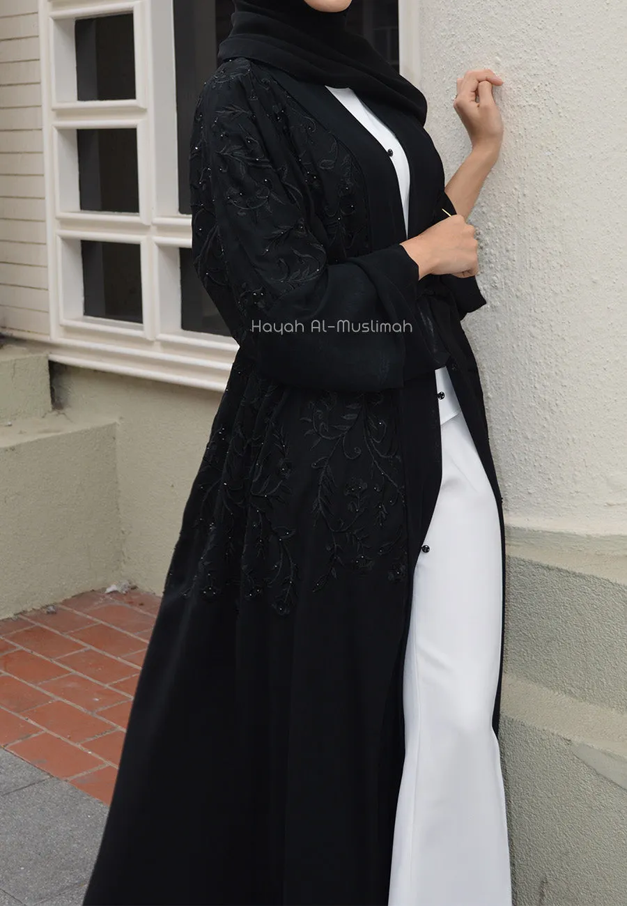 Luxury Black Floral Kimono Open Abaya