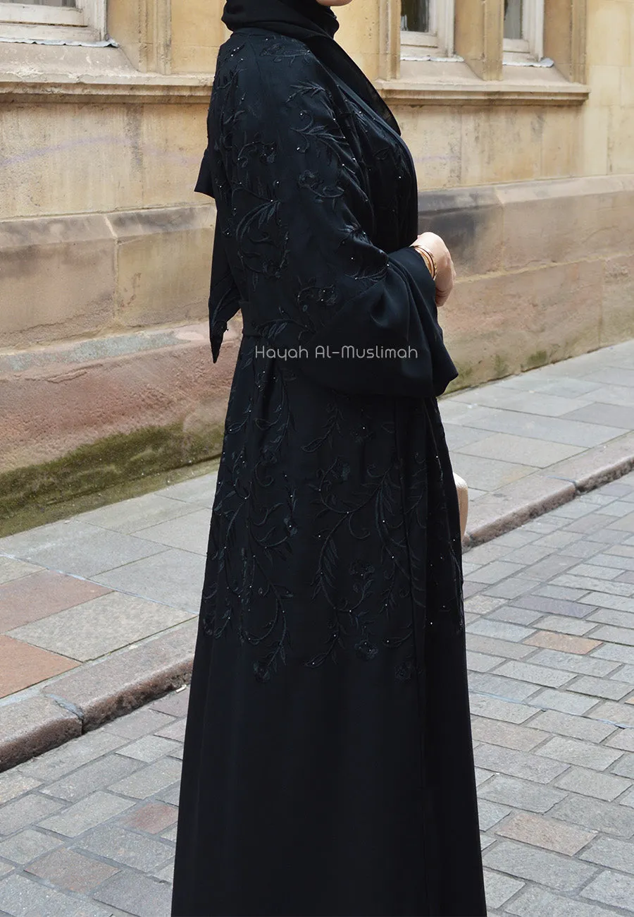 Luxury Black Floral Kimono Open Abaya