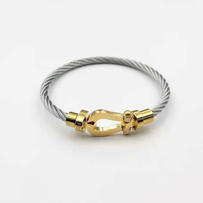Luxury Bracelet Fred Horseshoe Magnet Clasp Stainless Steel Wire Bracelet Couple Bracelet Simple Jewelry Gold Plated Accessories