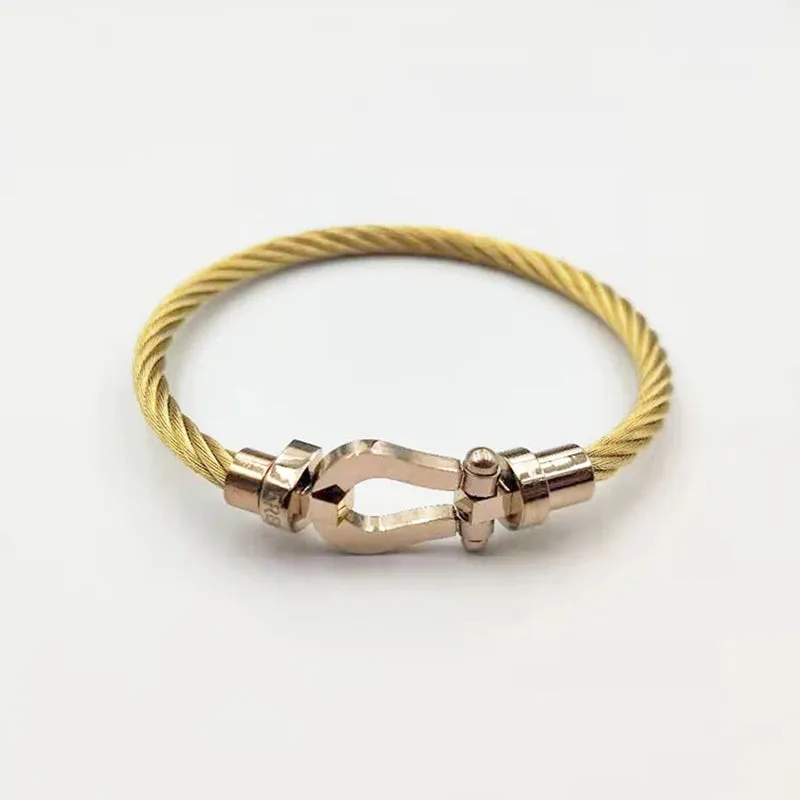 Luxury Bracelet Fred Horseshoe Magnet Clasp Stainless Steel Wire Bracelet Couple Bracelet Simple Jewelry Gold Plated Accessories