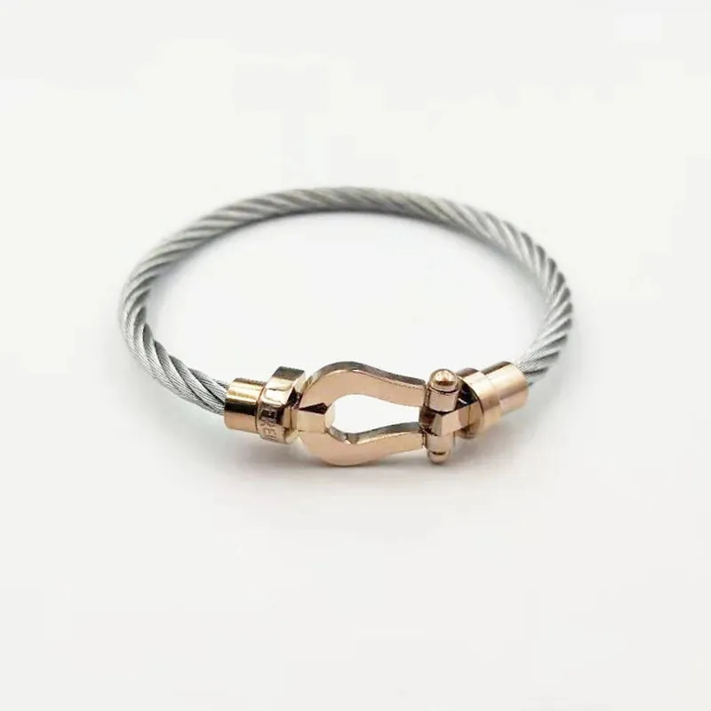 Luxury Bracelet Fred Horseshoe Magnet Clasp Stainless Steel Wire Bracelet Couple Bracelet Simple Jewelry Gold Plated Accessories