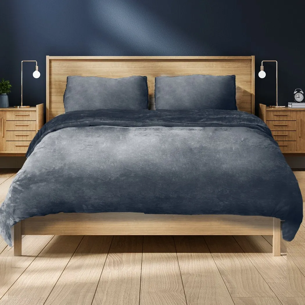 Luxury Flannel Quilt Cover with Pillowcase Dark Grey Double