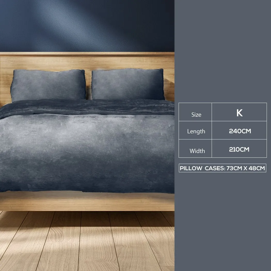 Luxury Flannel Quilt Cover with Pillowcase Dark Grey King