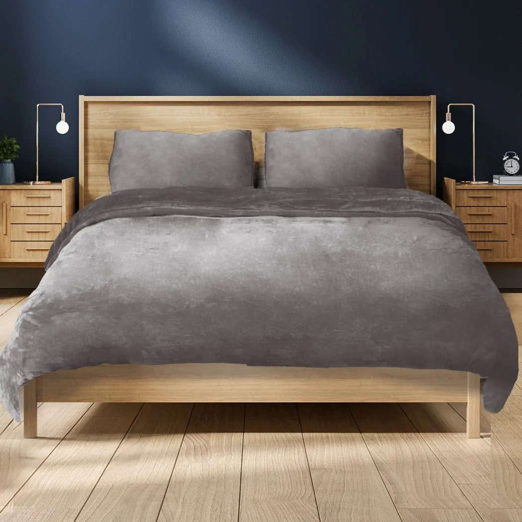 Luxury Flannel Quilt Cover with Pillowcase Silver Grey King