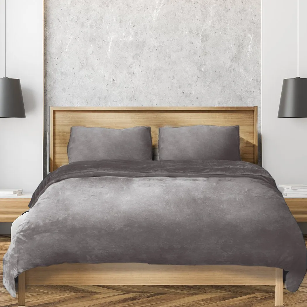 Luxury Flannel Quilt Cover with Pillowcase Silver Grey King