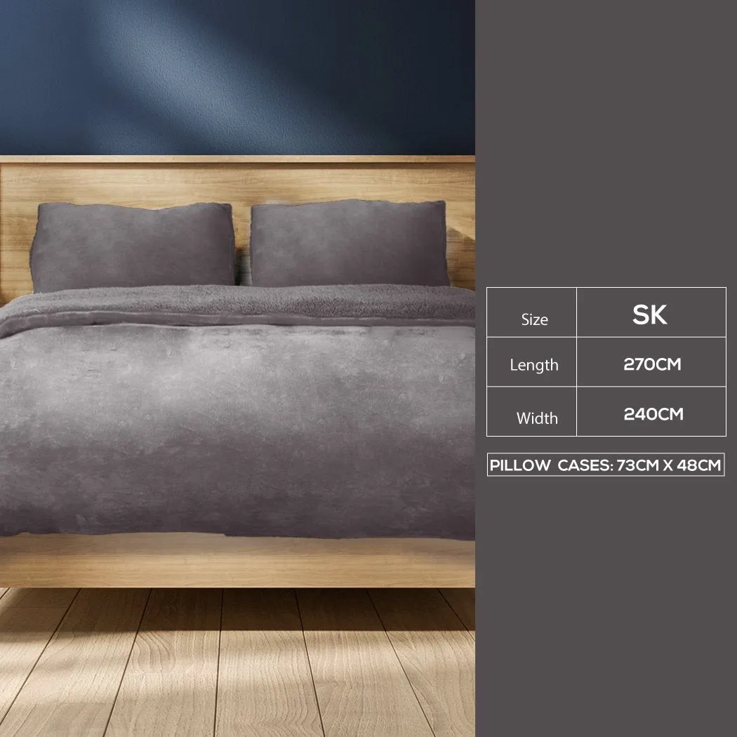 Luxury Flannel Quilt Cover with Pillowcase Silver Grey Super King