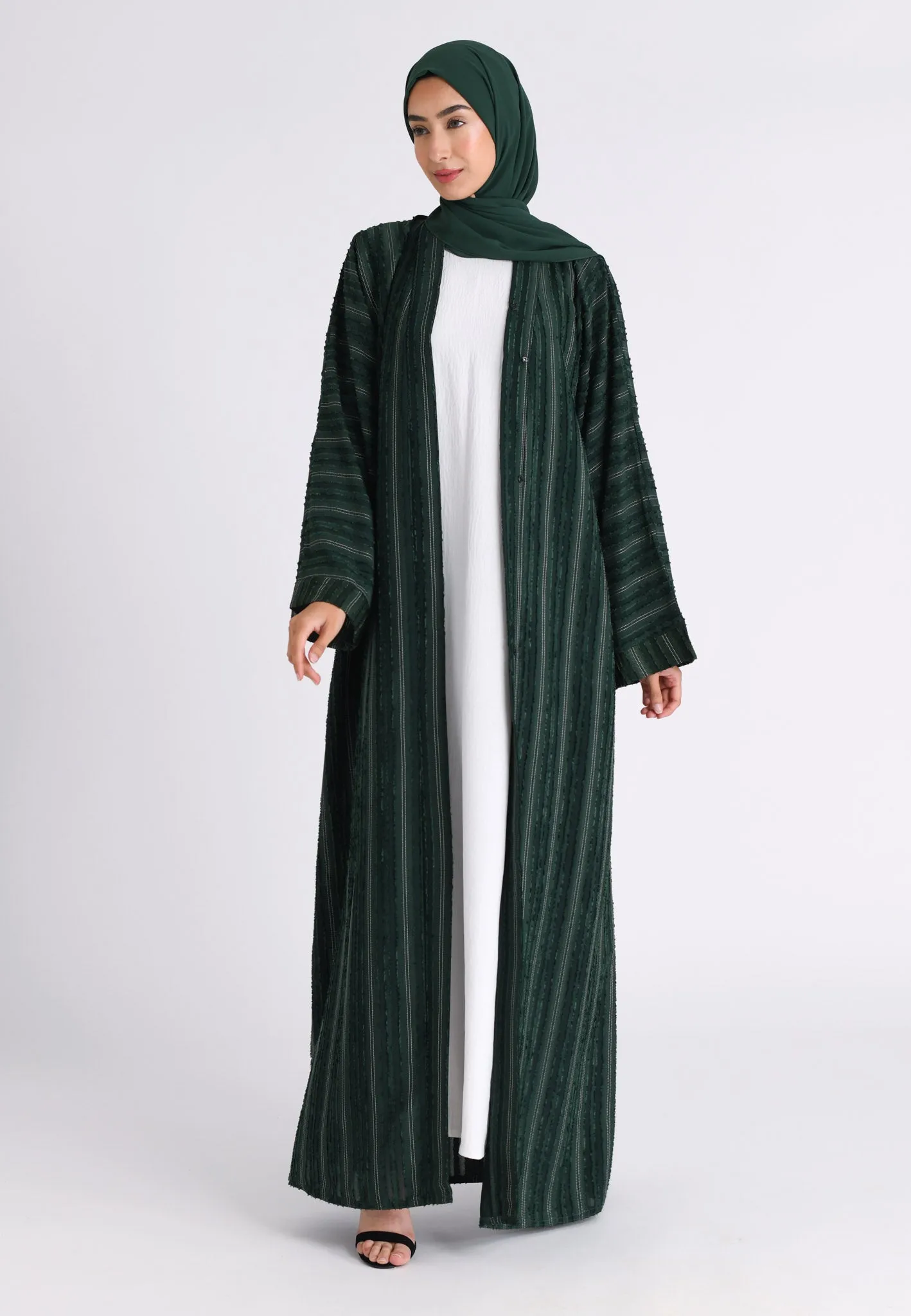 Luxury Forest Green Emirati Open Abaya (Premium)