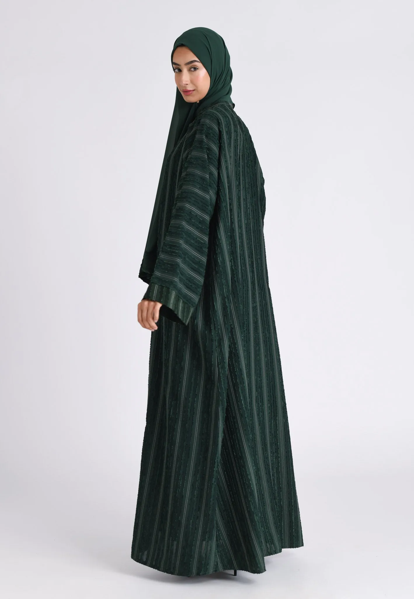Luxury Forest Green Emirati Open Abaya (Premium)