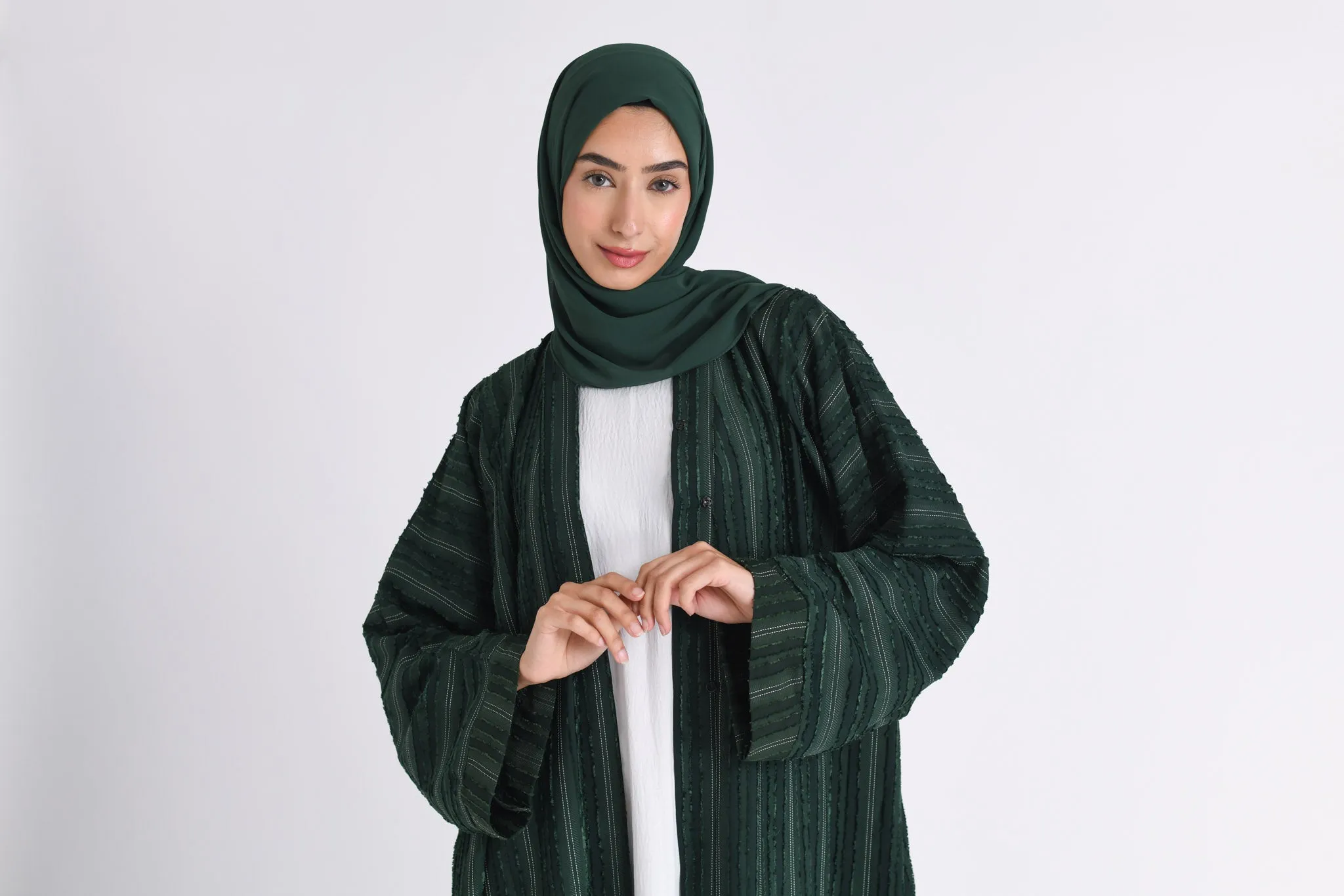 Luxury Forest Green Emirati Open Abaya (Premium)
