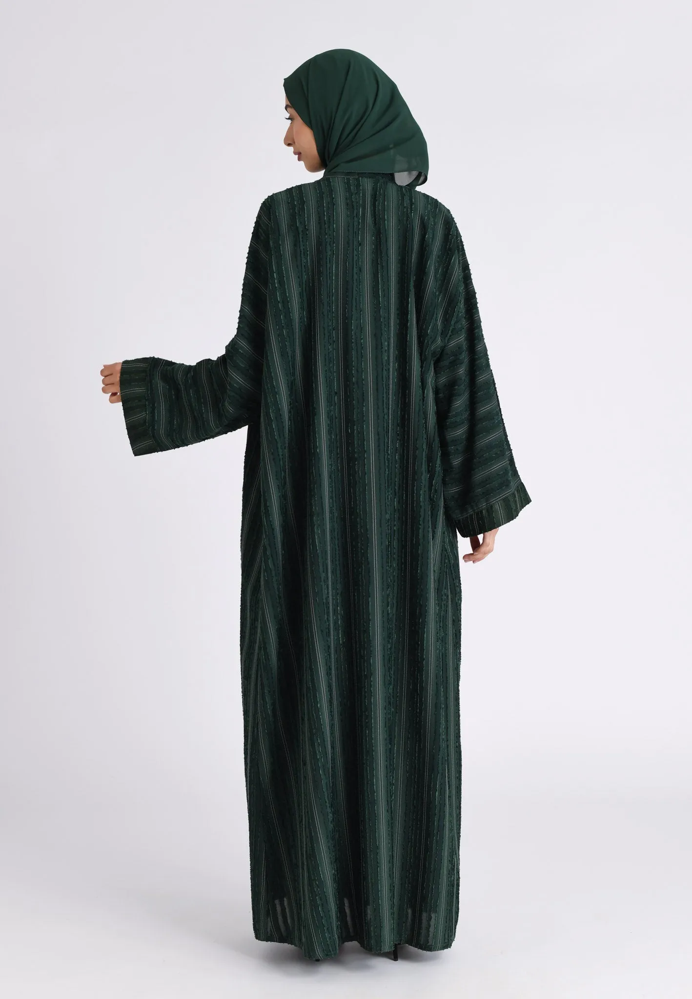 Luxury Forest Green Emirati Open Abaya (Premium)