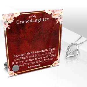 Luxury Glass Message Card   14K White Gold Necklace | To My Grand Daughter - Love, Nana | Permanent Message Card Display Message