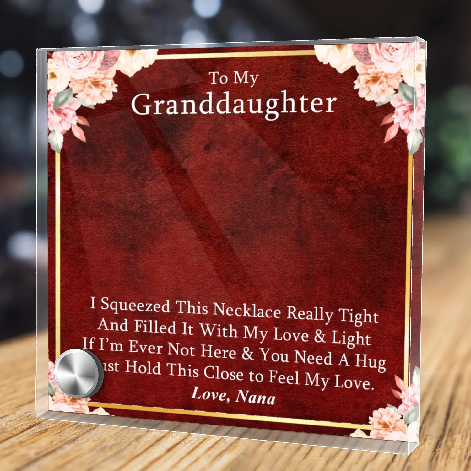 Luxury Glass Message Card   14K White Gold Necklace | To My Grand Daughter - Love, Nana | Permanent Message Card Display Message