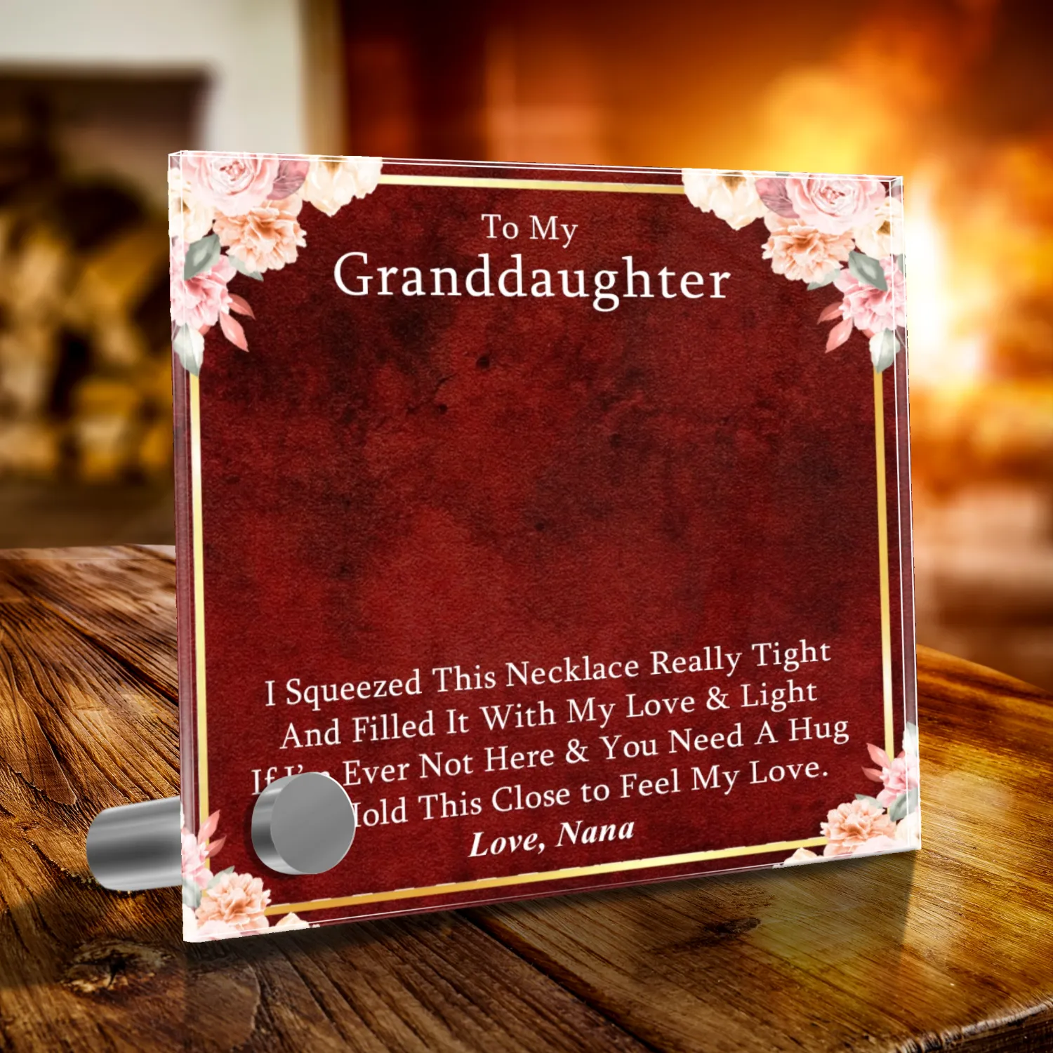 Luxury Glass Message Card   14K White Gold Necklace | To My Grand Daughter - Love, Nana | Permanent Message Card Display Message
